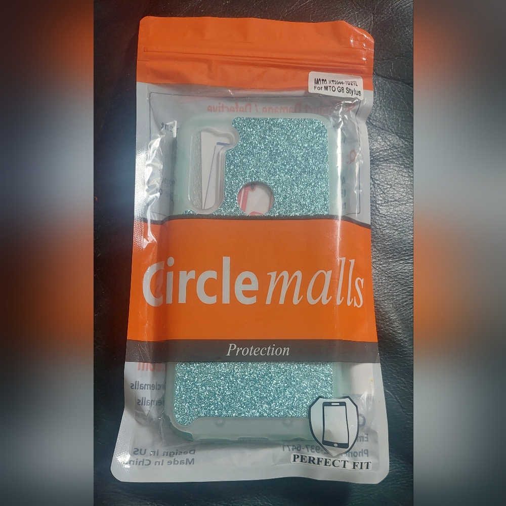 Motorola Moto G8 Stylus Case with Screen Protector Blue Glitter Bling